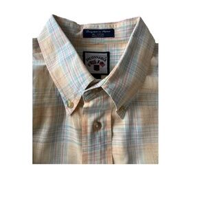 FAÇONNABLE Men’s Button Down Yellow Plaid Short Sleeve Shirt 100% Cotton, Size L